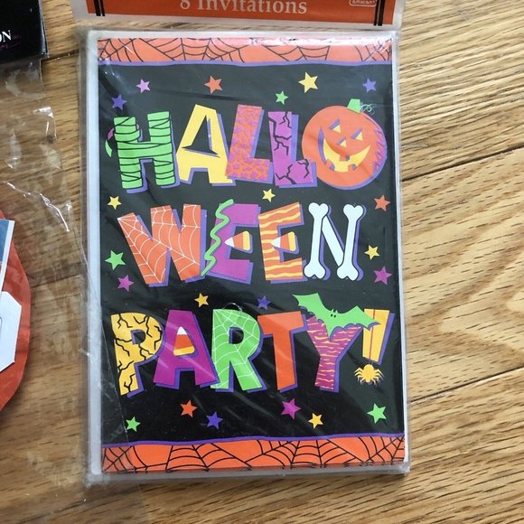Vintage 90s Halloween Invitation Cards Pumpkin Jack O Lantern  Paper Garland - Picture 3 of 7